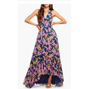 Ramy Brook Miles Floral Maxi Dress Navy High-Low V-Neck Sleeveless Size 4